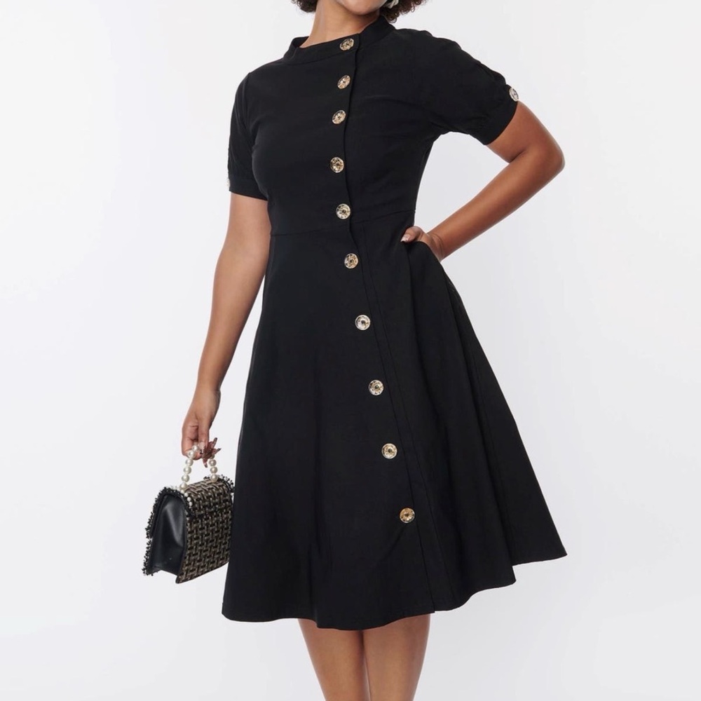 Unique Vintage Asymmetrical Button Woven Swing Dress